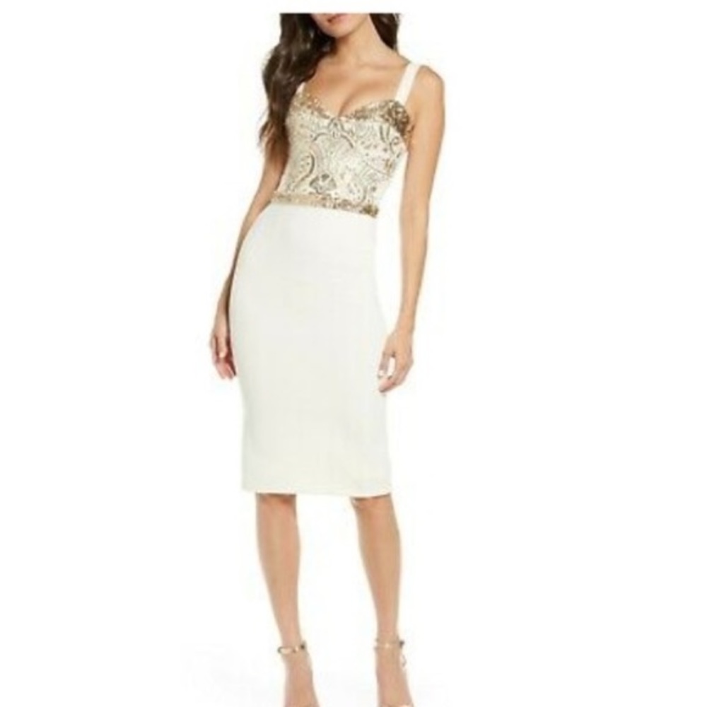 DressThePopulation Silvia Beaded Cami Top Crepe Size M